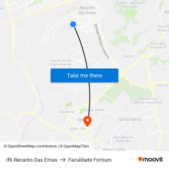 Ifb Recanto Das Emas to Faculdade Fortium map