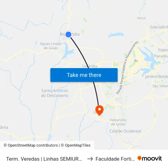 Term. Veredas | Linhas SEMIURBANO to Faculdade Fortium map