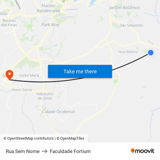 Rua Sem Nome to Faculdade Fortium map