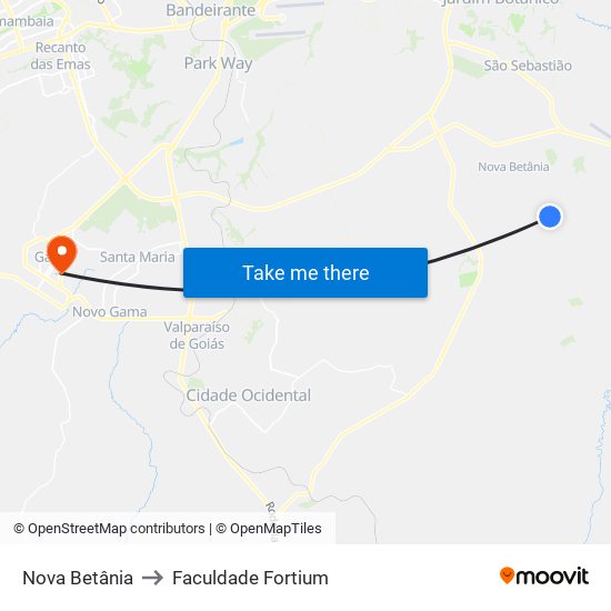 Nova Betânia to Faculdade Fortium map