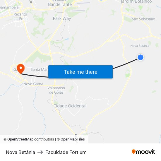 Nova Betânia to Faculdade Fortium map