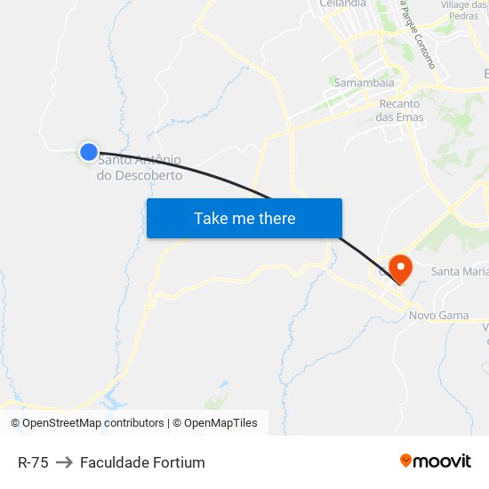 R-75 to Faculdade Fortium map