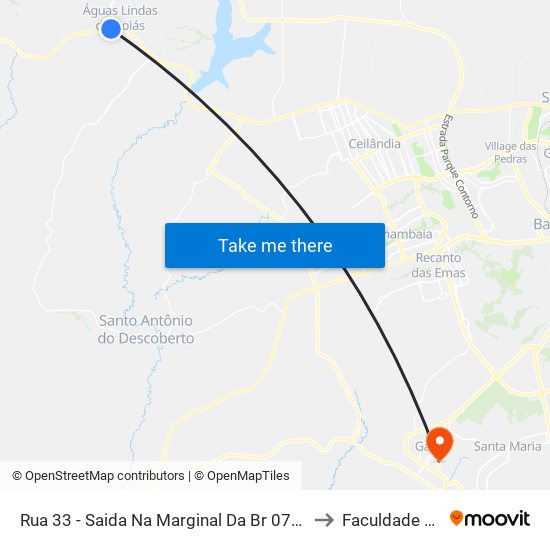 Rua 33 - Saida Na Marginal Da Br 070 - Posto Ponteio to Faculdade Fortium map