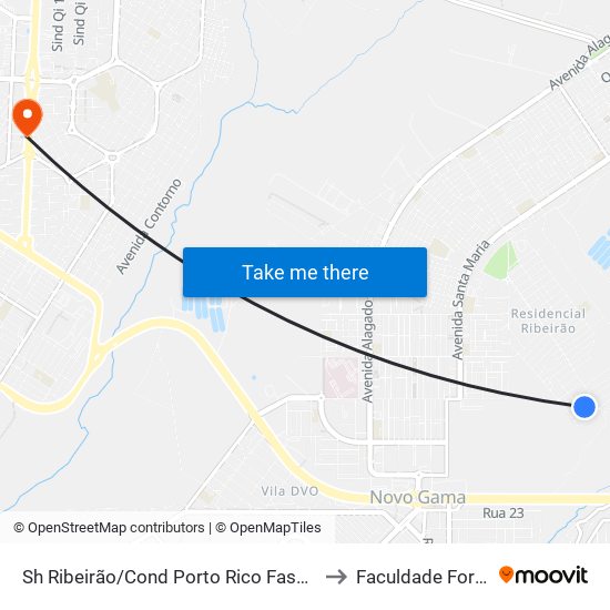 Sh Ribeirão/Cond Porto Rico Fase 3 Q 20 to Faculdade Fortium map