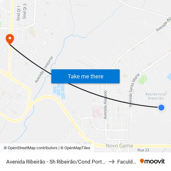 Avenida Ribeirão - Sh Ribeirão/Cond Porto Rico Fase 1 Q 3 (Assembleia De Deus De Brasília) to Faculdade Fortium map