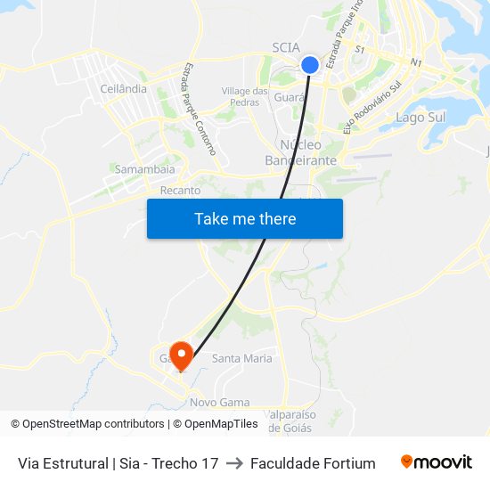 Via Estrutural | Sia - Trecho 17 to Faculdade Fortium map