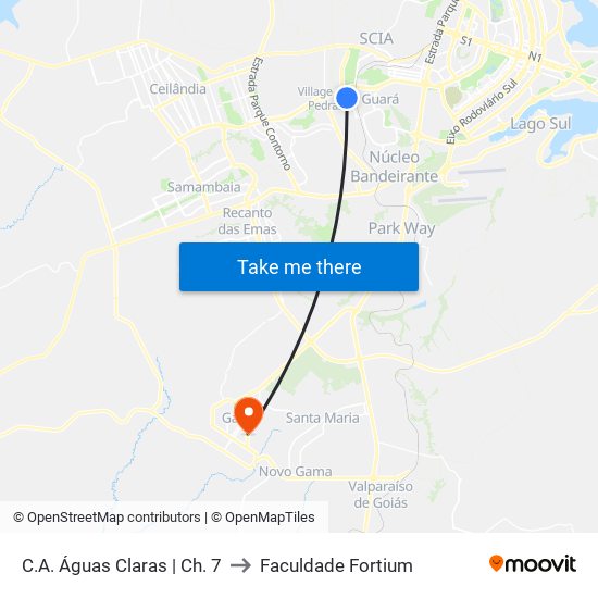 C.A. Águas Claras | Ch. 7 to Faculdade Fortium map