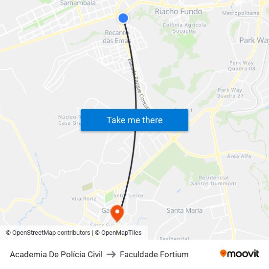 Academia De Polícia Civil to Faculdade Fortium map