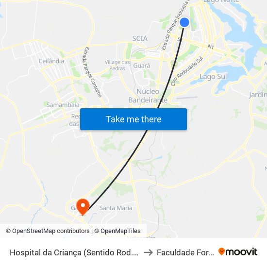 Hospital da Criança (Sentido Rod.P.Piloto) to Faculdade Fortium map