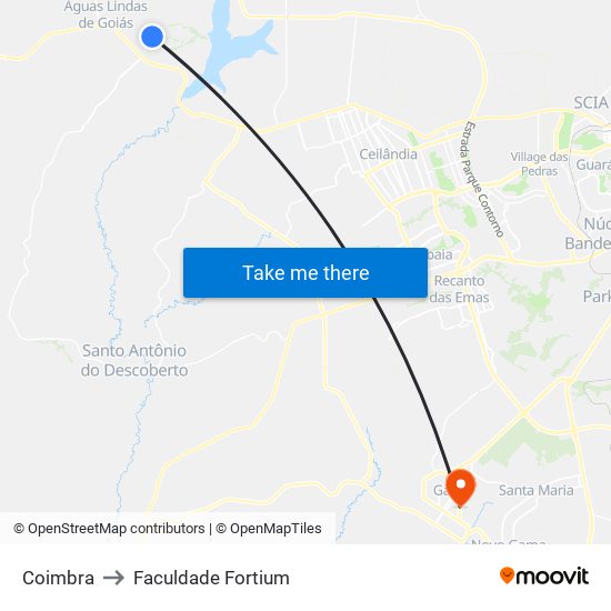 Coimbra to Faculdade Fortium map