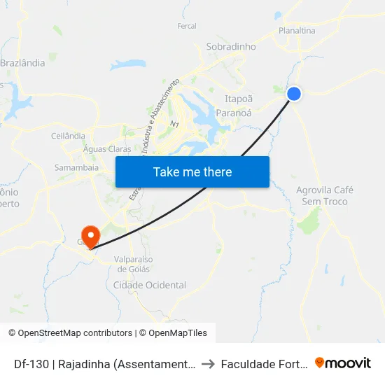 Df-130 | Rajadinha (Assentamento Fnl) to Faculdade Fortium map