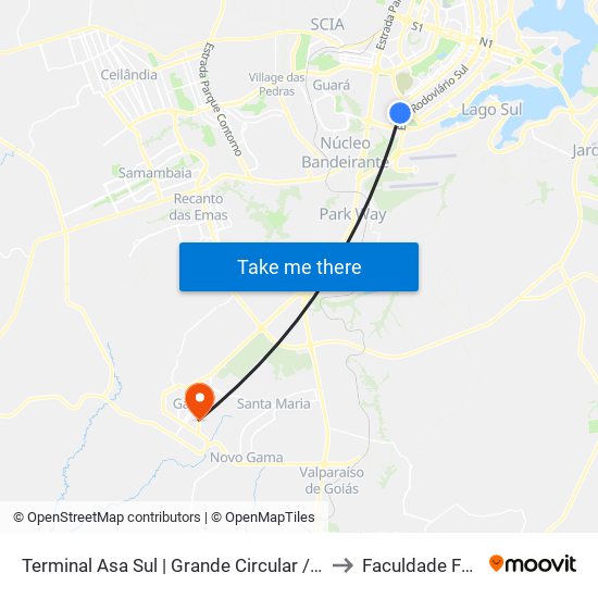 Terminal Asa Sul | Grande Circular / Rod.P.Piloto to Faculdade Fortium map