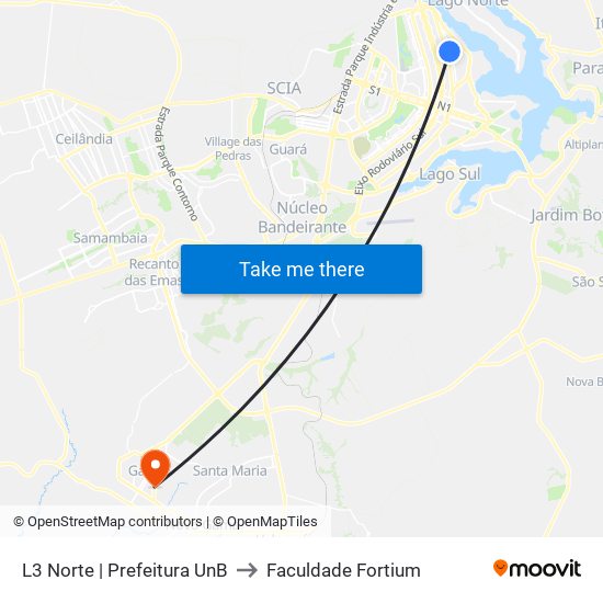 L3 Norte | Prefeitura UnB to Faculdade Fortium map