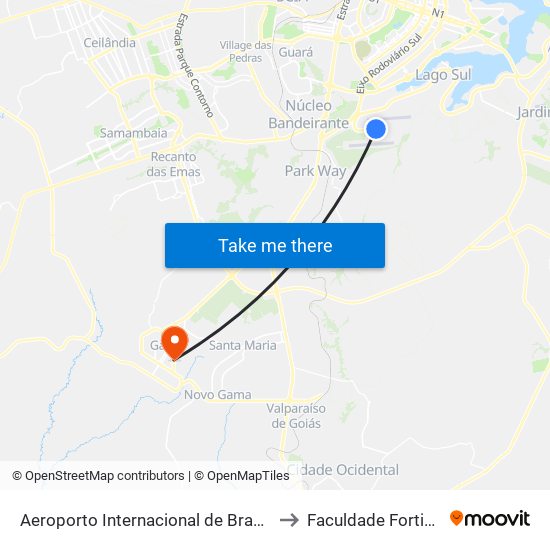 Aeroporto Internacional de Brasília to Faculdade Fortium map