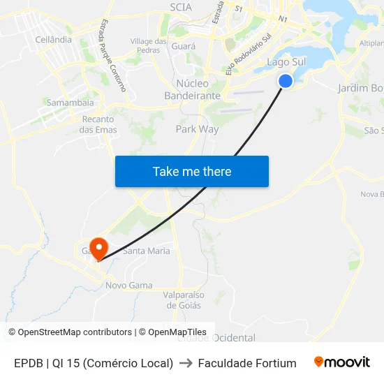 EPDB | QI 15 (Comércio Local) to Faculdade Fortium map
