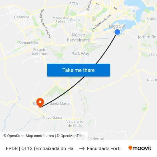 EPDB | QI 13 (Embaixada do Haiti) to Faculdade Fortium map