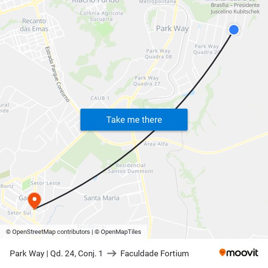 Park Way | Qd. 24, Conj. 1 to Faculdade Fortium map