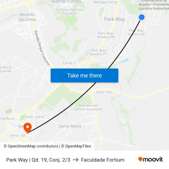 Park Way | Qd. 19, Conj. 2/3 to Faculdade Fortium map