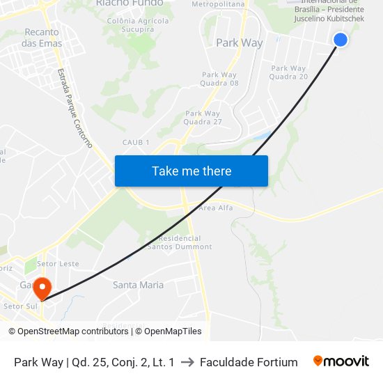 Park Way | Qd. 25, Conj. 2, Lt. 1 to Faculdade Fortium map