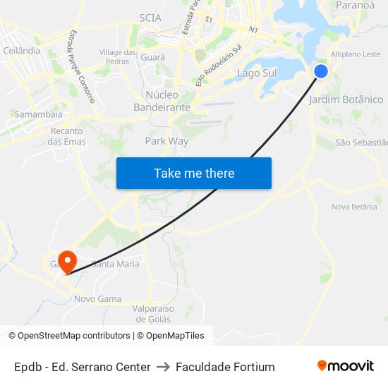 Epdb - Ed. Serrano Center to Faculdade Fortium map