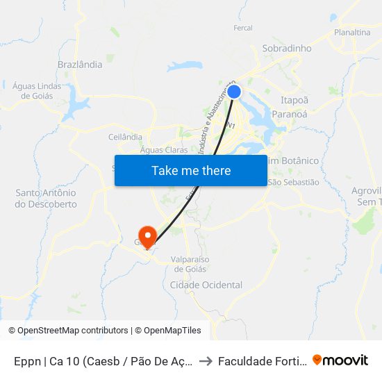 Eppn | Ca 10 (Caesb / Pão De Açúcar) to Faculdade Fortium map