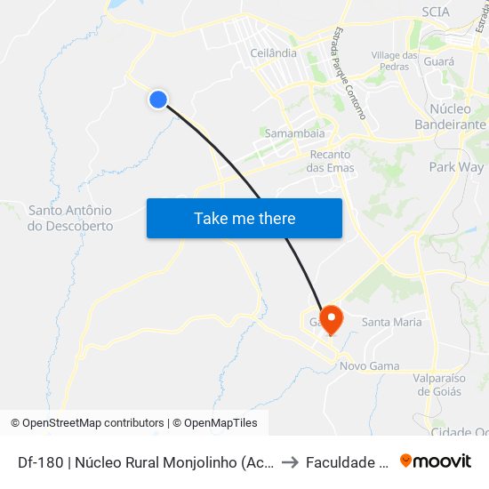 Df-180 | Núcleo Rural Monjolinho (Acesso À Suinobom) to Faculdade Fortium map