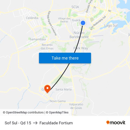 Sof Sul - Qd 15 to Faculdade Fortium map