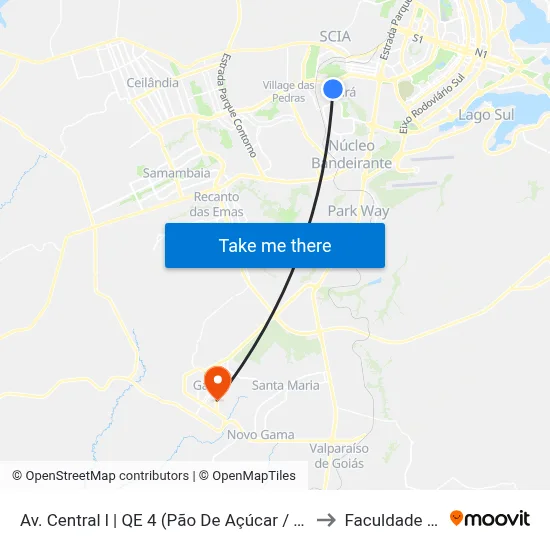 Av. Central l | QE 4 (Pão De Açúcar / Cartório / Correios) to Faculdade Fortium map