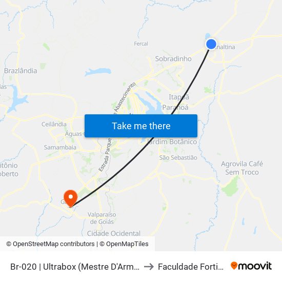 Br-020 | Ultrabox (Mestre D'Armas) to Faculdade Fortium map