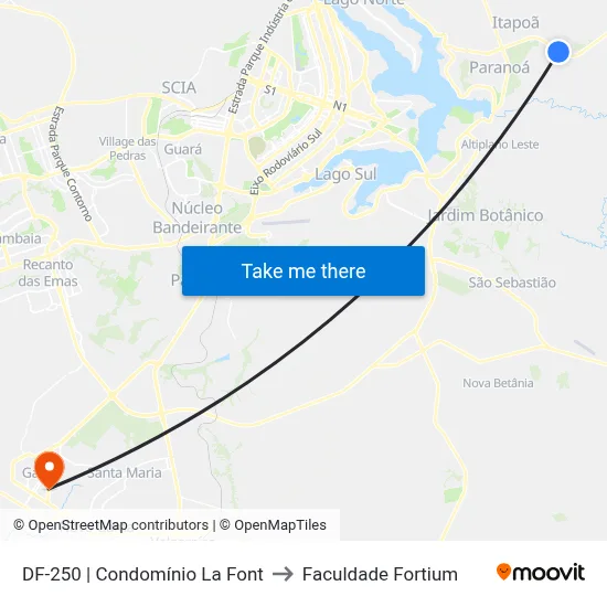 DF-250 | Condomínio La Font to Faculdade Fortium map