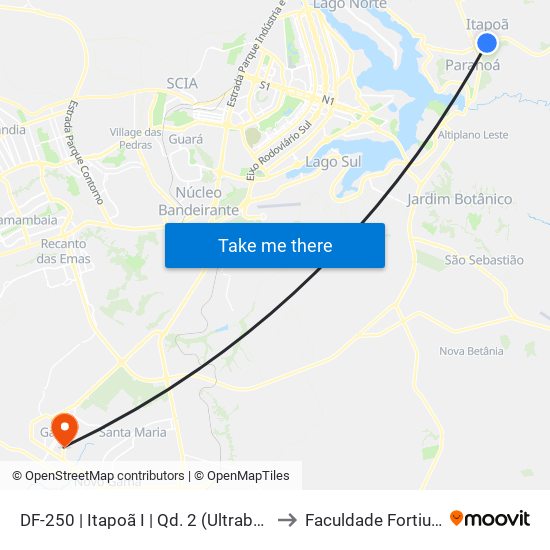 DF-250 | Itapoã I | Qd. 2 (Ultrabox) to Faculdade Fortium map