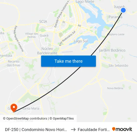DF-250 | Condomínio Novo Horizonte to Faculdade Fortium map