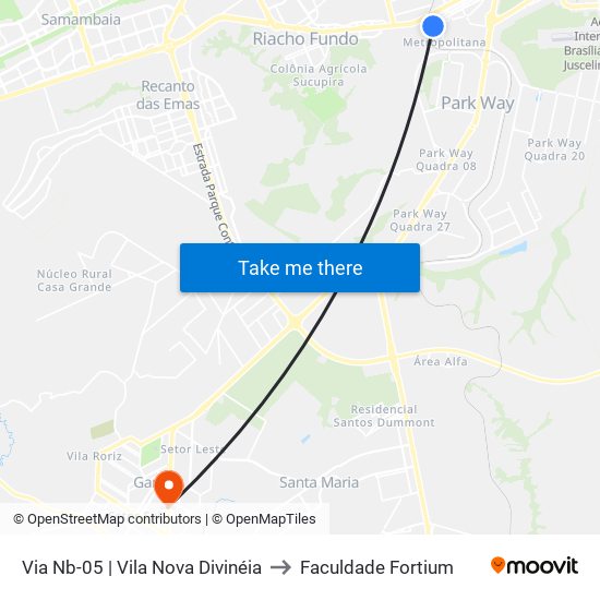 Via Nb-05 | Vila Nova Divinéia to Faculdade Fortium map