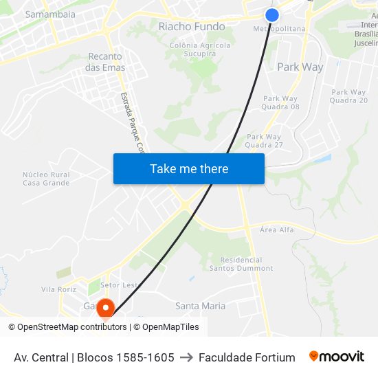 Av. Central | Blocos 1585-1605 to Faculdade Fortium map