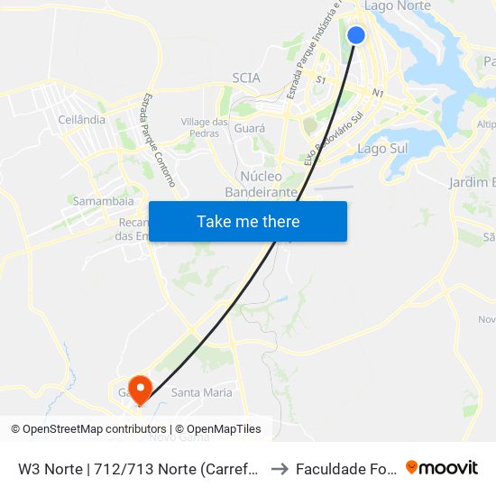 W3 Norte | 712/713 Norte (Carrefour Bairro) to Faculdade Fortium map