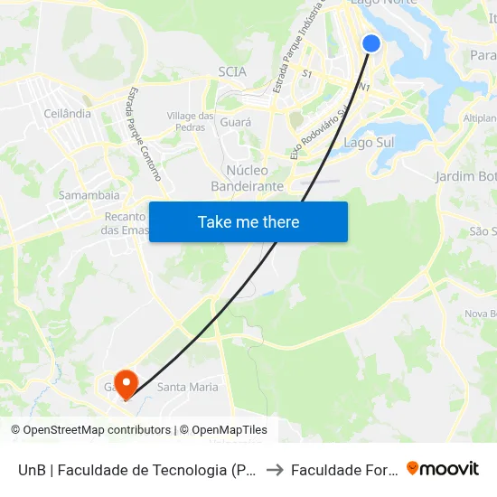 UnB | Faculdade de Tecnologia (Postinho) to Faculdade Fortium map