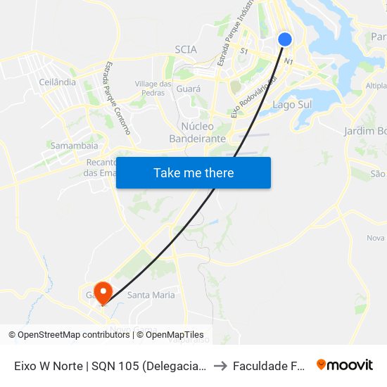 Eixo W Norte | SQN 105 (Delegacia da Criança) to Faculdade Fortium map