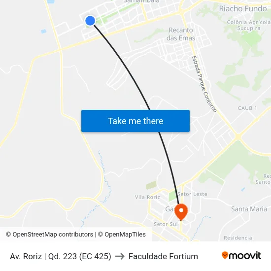 Av. Roriz | Qd. 223 (EC 425) to Faculdade Fortium map