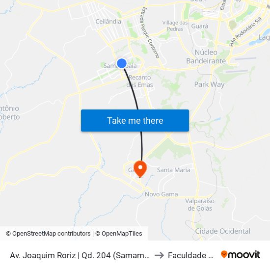 Av. Joaquim Roriz | Qd. 204 (Samambaia Mall / Bares) to Faculdade Fortium map
