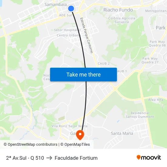 2ª Av.Sul - Q 510 to Faculdade Fortium map