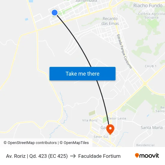 Av. Roriz | Qd. 423 (EC 425) to Faculdade Fortium map