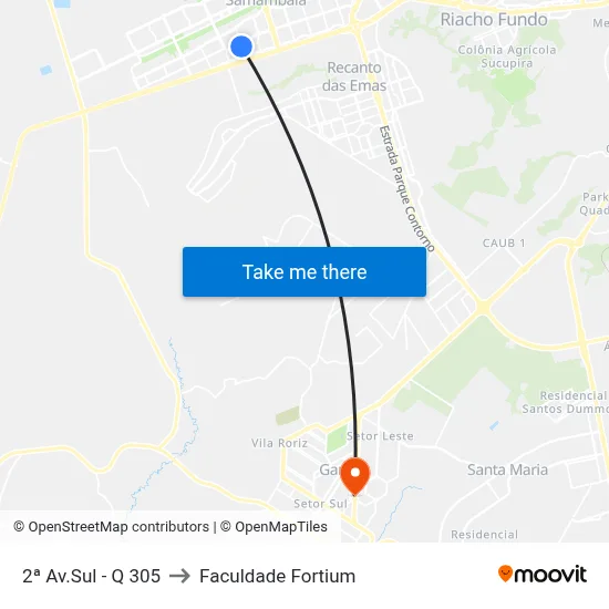 2ª Av.Sul - Q 305 to Faculdade Fortium map