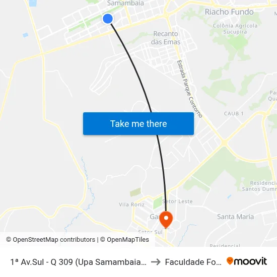 1ª Av.Sul - Q 309 (Upa Samambaia/Caps Ad) to Faculdade Fortium map