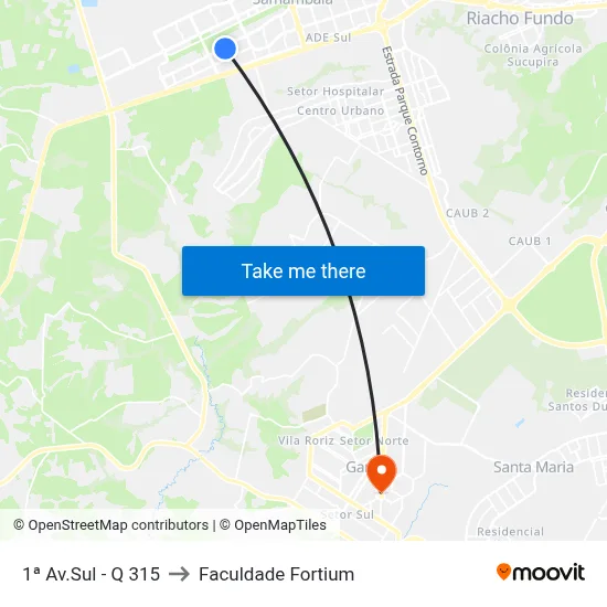 1ª Av.Sul - Q 315 to Faculdade Fortium map