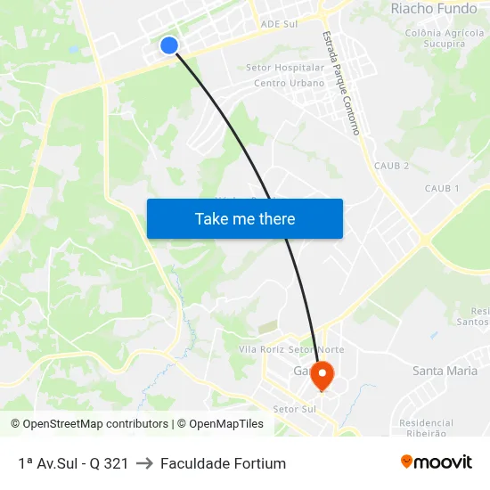 1ª Av.Sul - Q 321 to Faculdade Fortium map