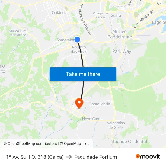 1ª Av. Sul | Q. 318 (Caixa) to Faculdade Fortium map