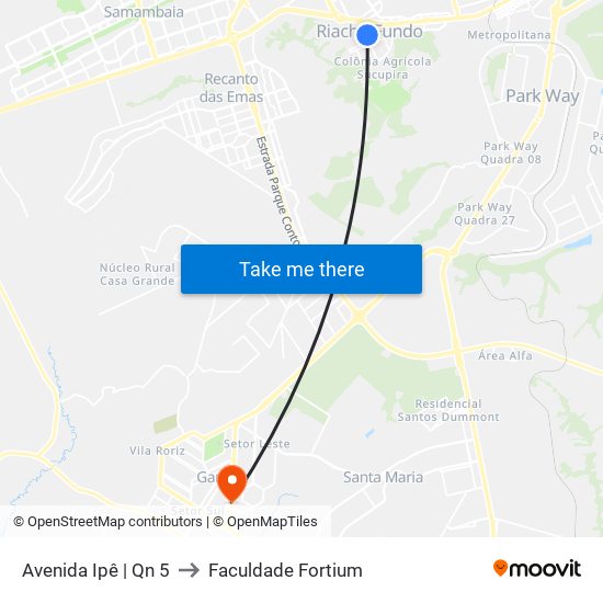 Avenida Ipê | Qn 5 to Faculdade Fortium map