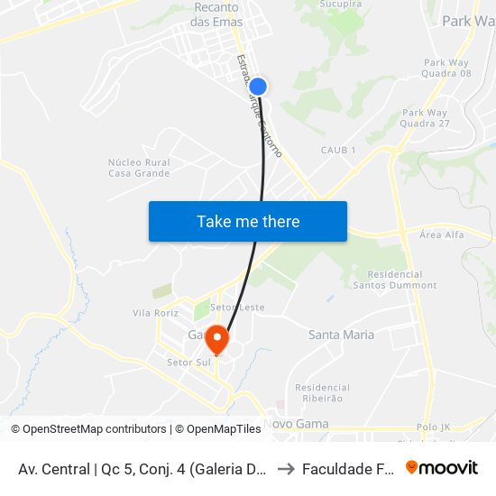Av. Central | Qc 5, Conj. 4 (Galeria Dahriah Center) to Faculdade Fortium map