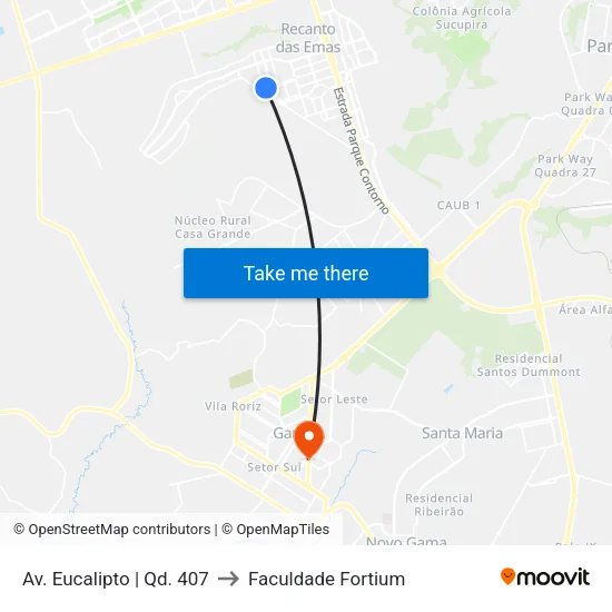 Av. Eucalipto | Qd. 407 to Faculdade Fortium map