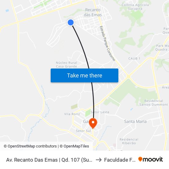 Av. Recanto Das Emas | Qd. 107 (Sublime / Kimicar) to Faculdade Fortium map